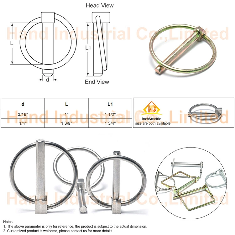 Aço carbono Branco Placa de zinco Rodada O tipo de toque do Bloqueio do fio Trator Tubo Peças Use 5/16" Linch Pins