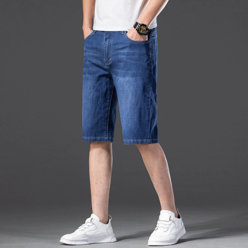 2022 marca el verano estirar fina de algodón Denim Jeans Bermudas Masculina los hombres la longitud de la rodilla cortos suave