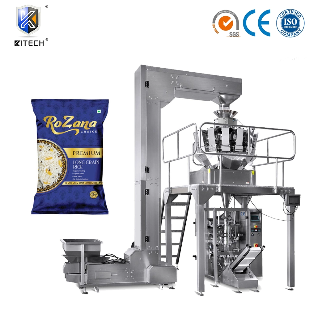 Machine de pesage automatique, de remplissage, de scellage, d'emballage et d'emballage en flux pour chips de pommes de terre, collations, grains de café et riz, adaptée aux petites entreprises.