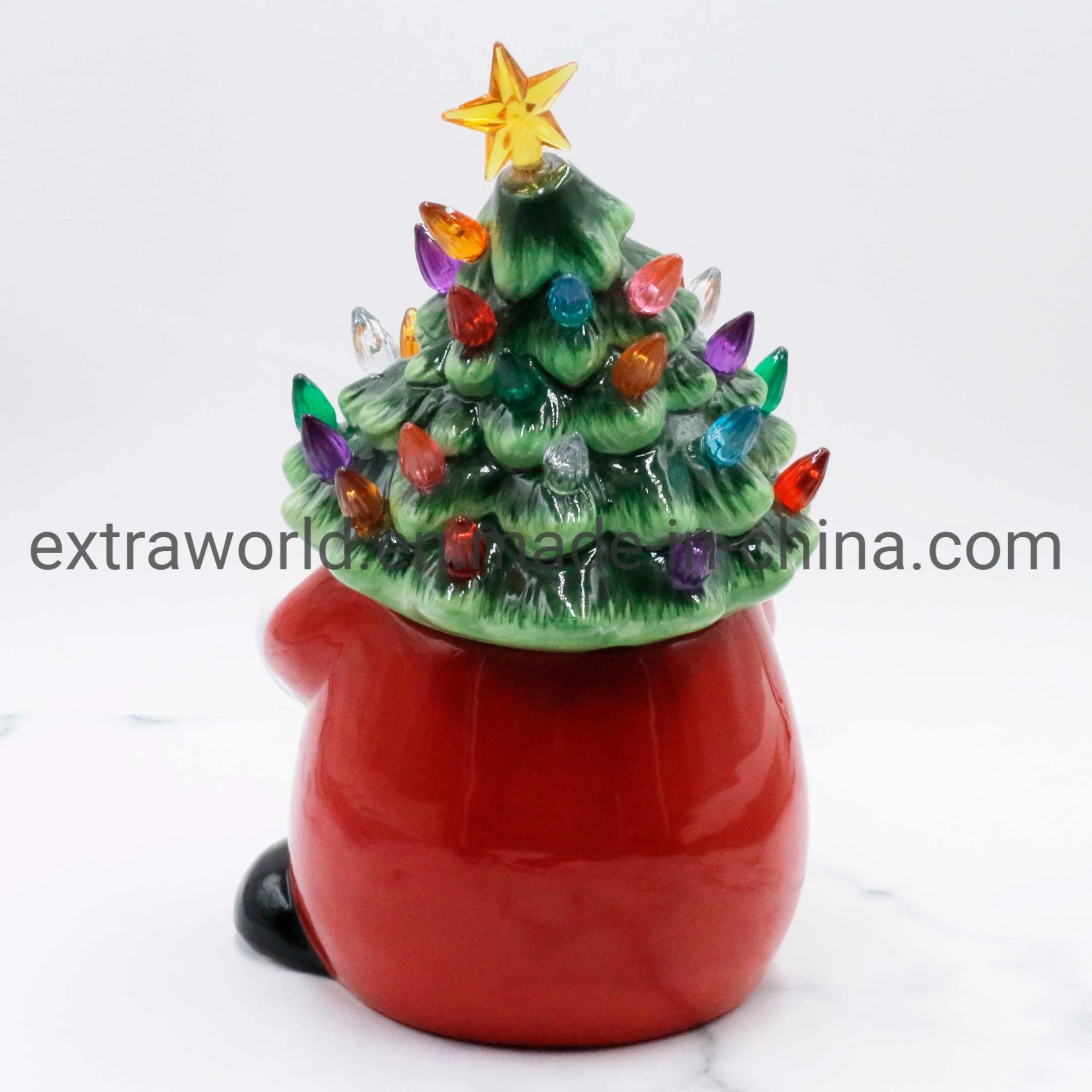 Ceramic Christmas Gnome Canister Storage Wtih Decorative Holiday Light