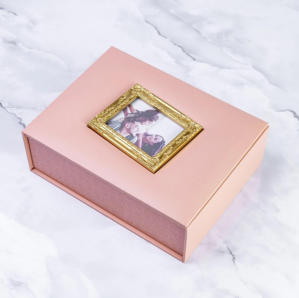 PU Wrapped Golden Photo Frame Paper Box with Double Layer Tray