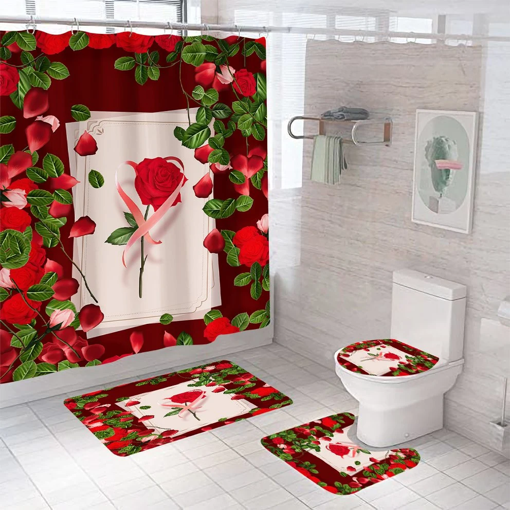 New Design Home Bathroom Decor Christmas Shower Curtain Set with Hooks