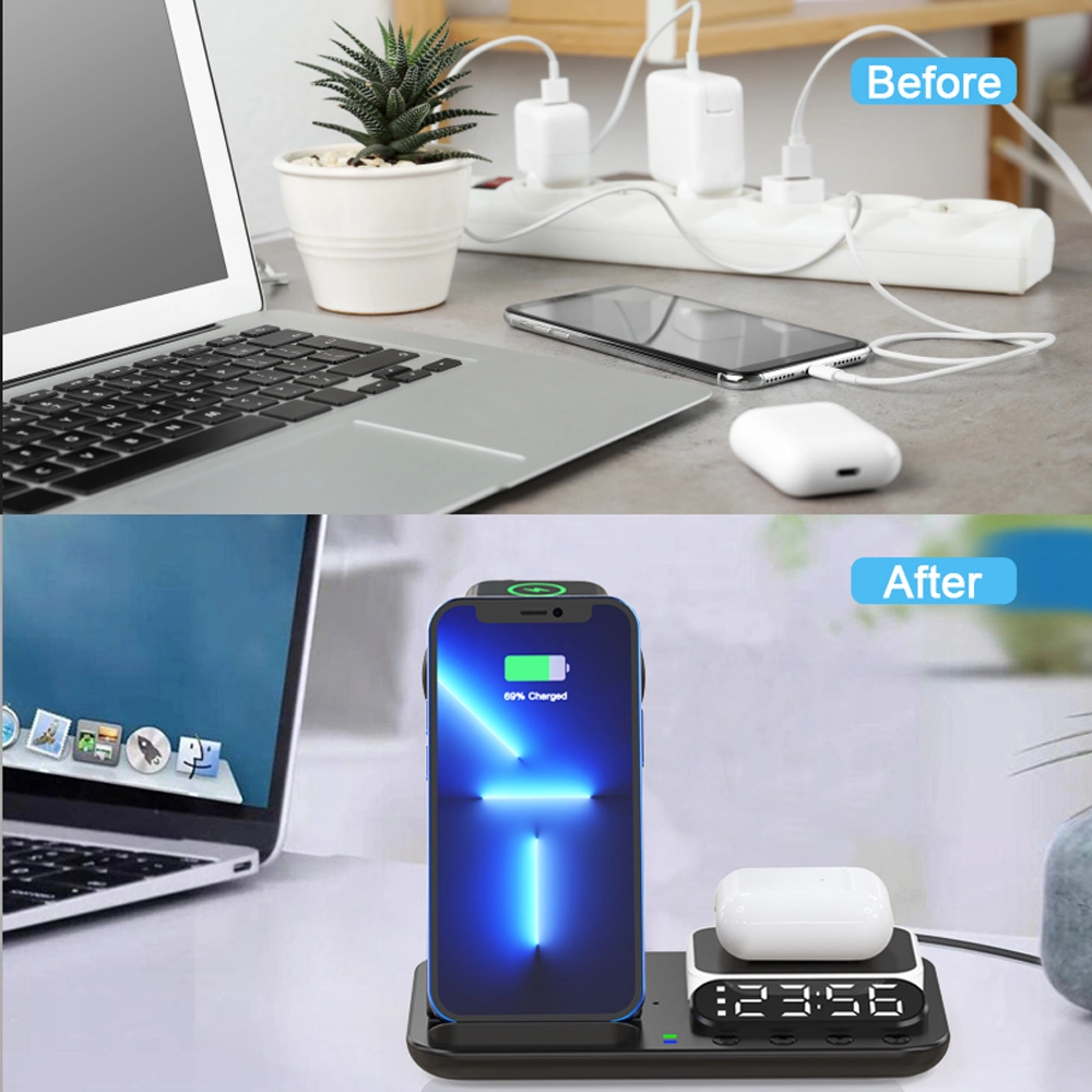 New Release Alarm Clock Wireless Charger with Lamp 5 in 1 Wireless Charger Station