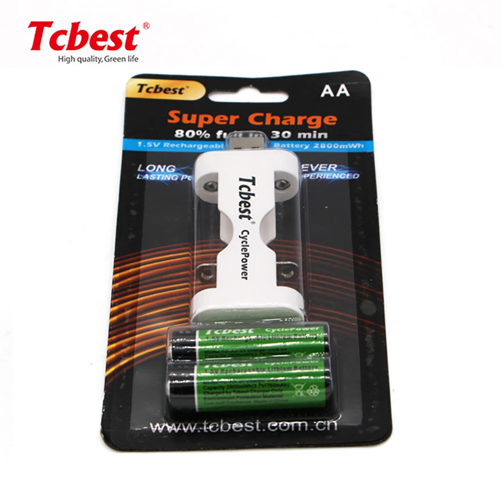 Batería de litio recargable AA USB 1.5 V de la batería 2*AA+Cargador carga Super 2.200 mwh