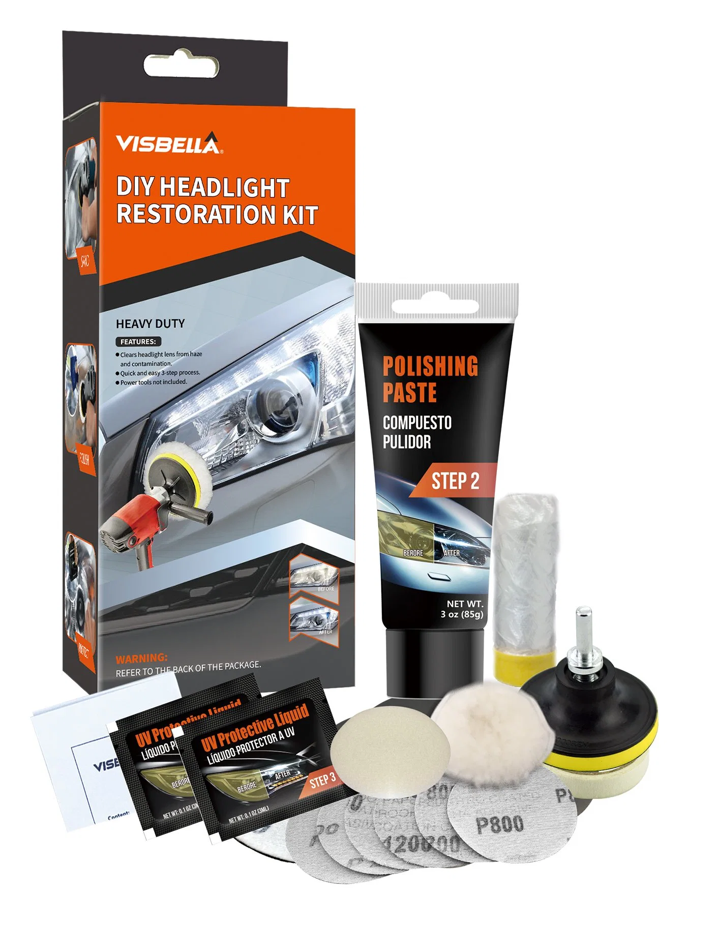 Visbella DIY Headlamp Restoration Headlight Polish Cleaning Kit