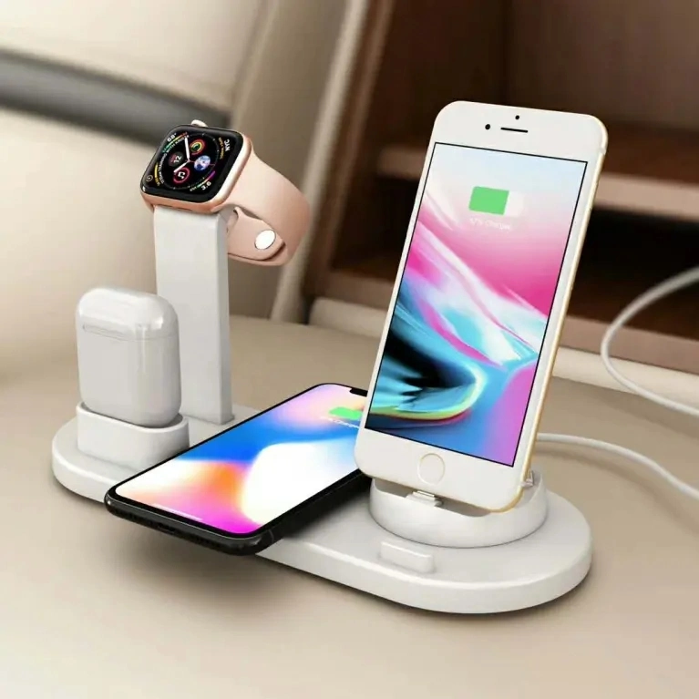 Hot Sale Table Desk Dual Phones Charging Dock Station 10W Qi Standard Fast Phone Mobile Charger 4 in 1 Wireless Charging Station