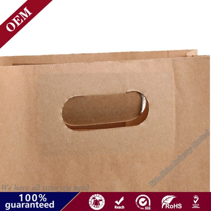 Ecological Bolsas Papel Food Carry out Paperbag Die Cut Handle Brown Kraft Catering Paper Bag with Custom Logo for Restaurant