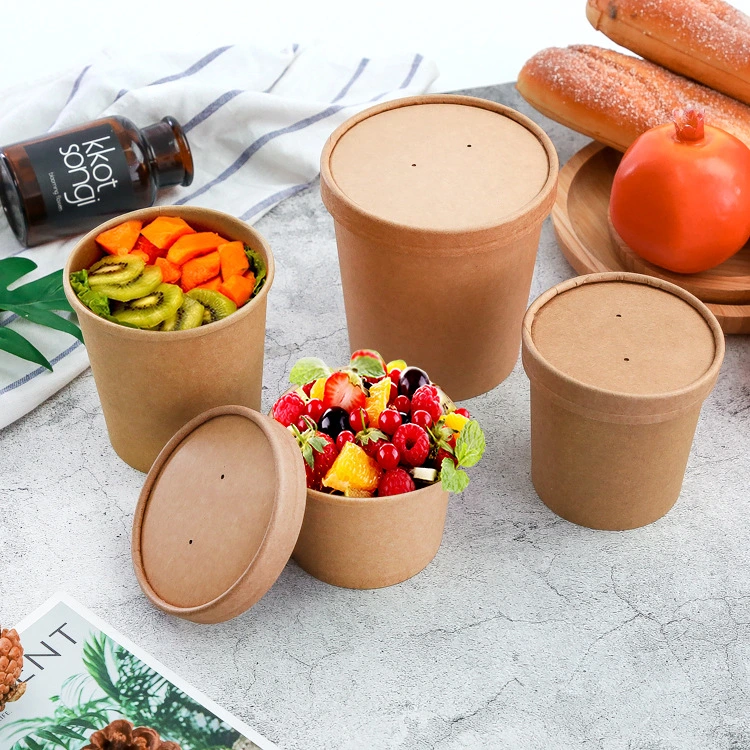 Custom Print Paper Disposable 24oz Soup Bowls Food Kraft Paper Bowls with Lid Takeaway Food packaging Boat Peper Box Soup Bowl