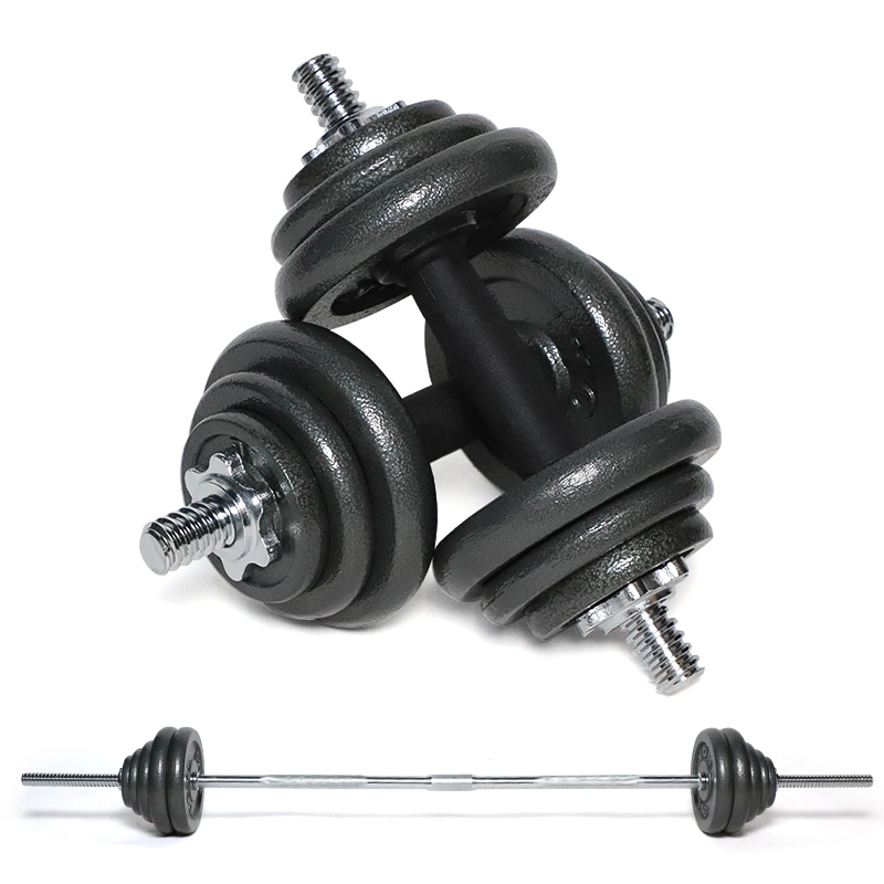 Logotipo personalizado Gym Fitness Deportes de hierro fundido de 50 Kg de peso ajustable Barbell Steel Dumbells conjunto pesa ajustable