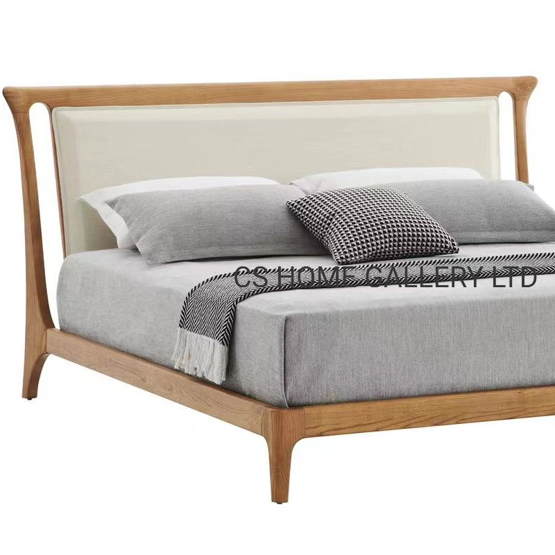 Modern Bedroom Platform Hotel Bed Soft Wooden Furniture King Size Double Bed