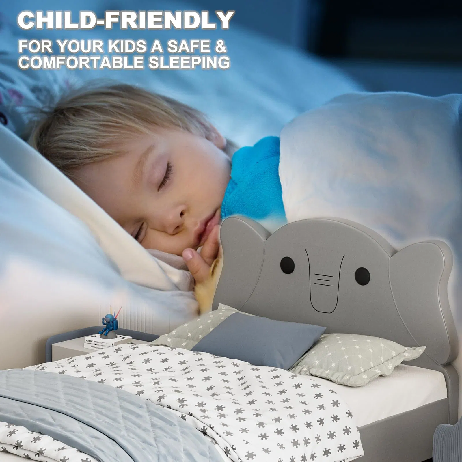 Elefant Kinder Gepolstertes Doppelbett, Kinder Twin Plattform Bettgestell