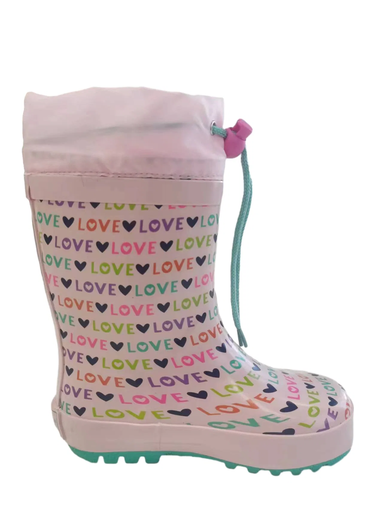 Bottes de pluie en caoutchouc imperméables pour enfants avec impression de cœur de lettre d'amour.