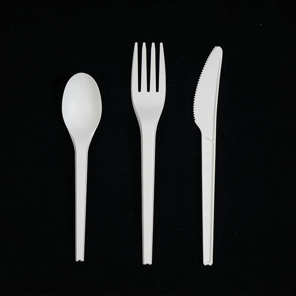 100% Biodegrad Compost Disposable PLA Knife Fork Ice Cream Tea Spoon Cutlery Set Dinnerware Tableware