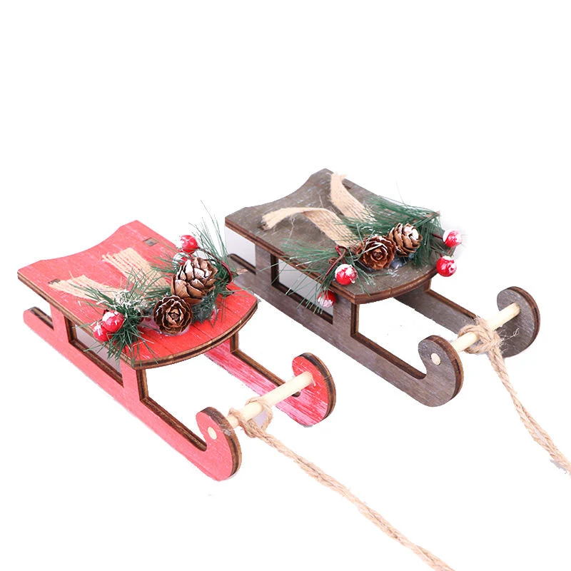 Mini Christmas Pendant Wooden Sleigh Christmas Tree Festival Party Home Decoration