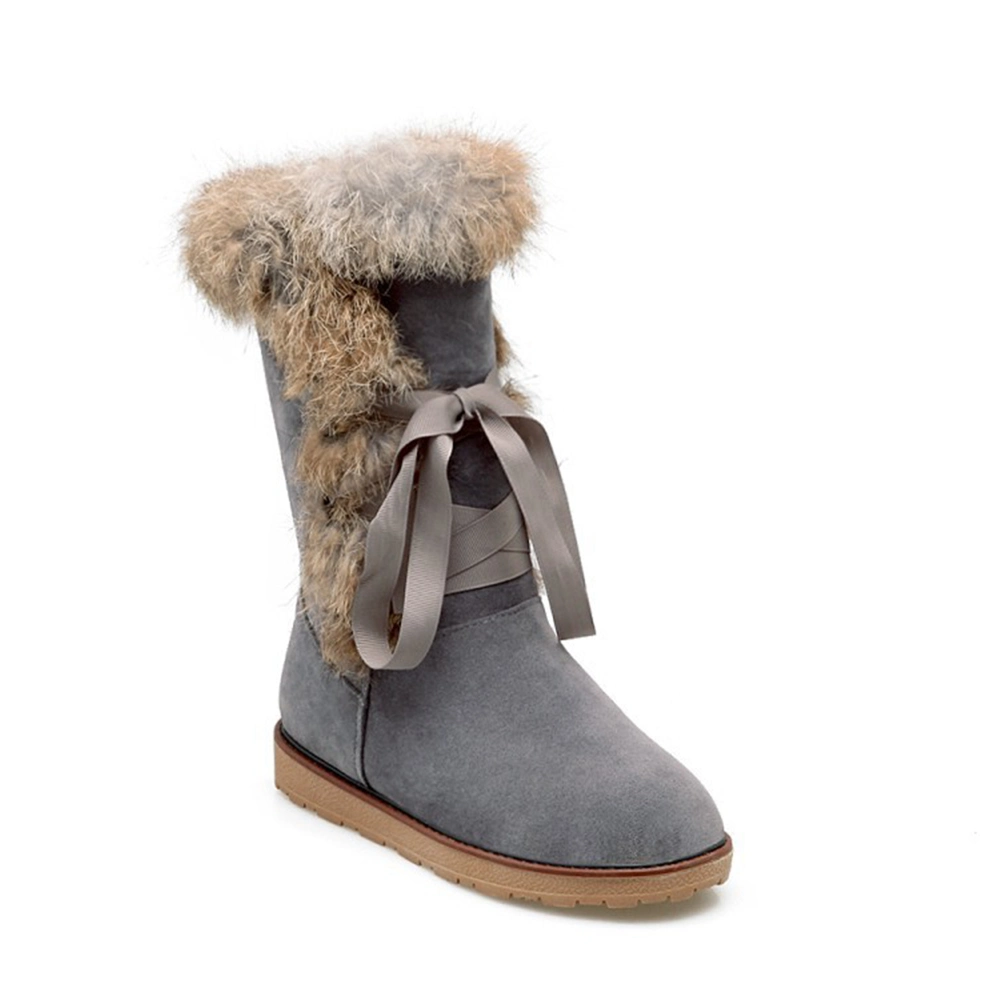 2021/OEM ODM nuevas pieles de conejo cabeza redonda Mujeres Plus Size Non-Slip Botas de cuero Nobuck de encaje hasta botas de nieve