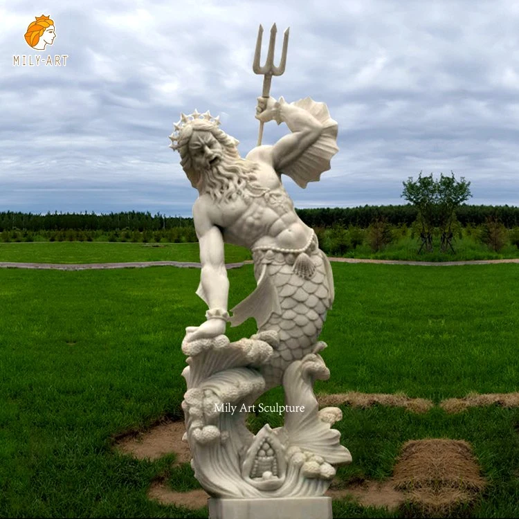 Customized Outdoor Decoration Natural Stone Marble Poseidon Sculpture