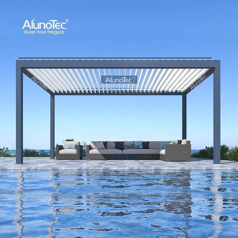 AlunoTec Jardín al aire libre Pergolux impermeable Carpa de aluminio motorizado cenador bioclimático Techo de rejilla de Pergola con luces RGB