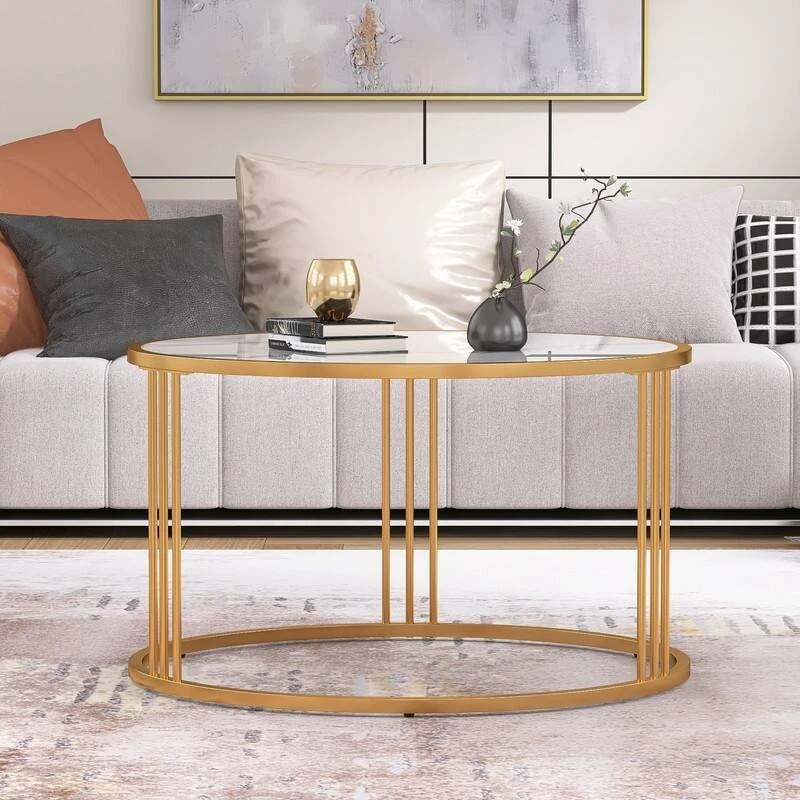 High quality/High cost performance  Factory Custom Leisure Table Nordic Golden Coffee Round Table Home Furniture