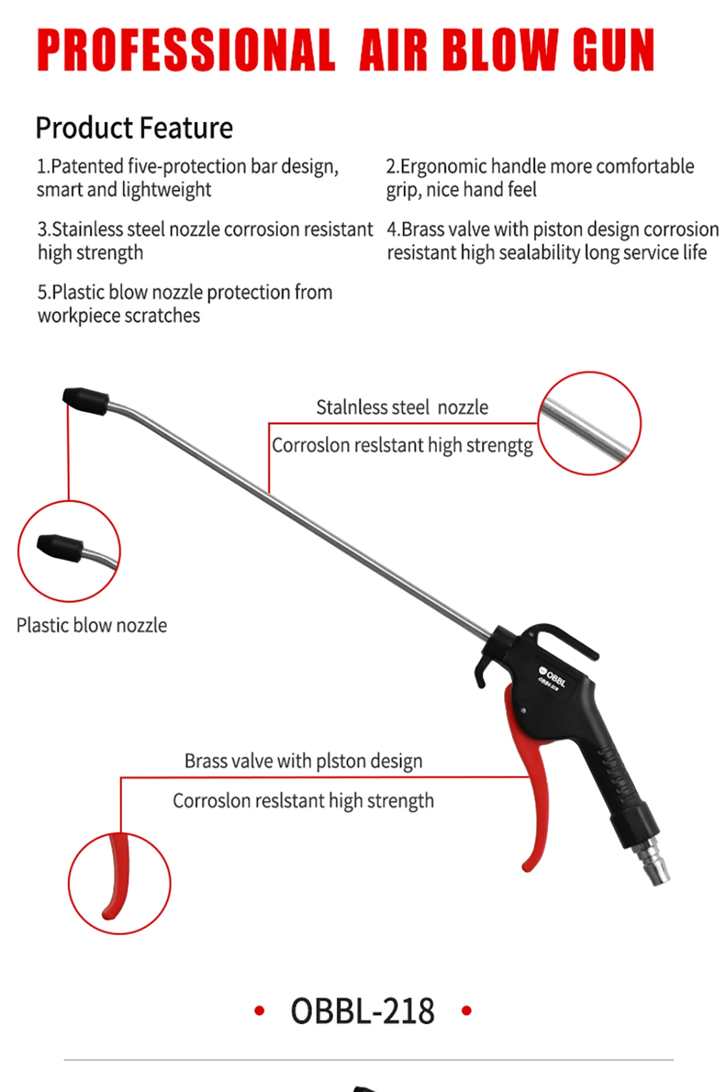 Obbl Hot Sale Pneumatic Tools Air Dust Cleaning Air Blow Gun