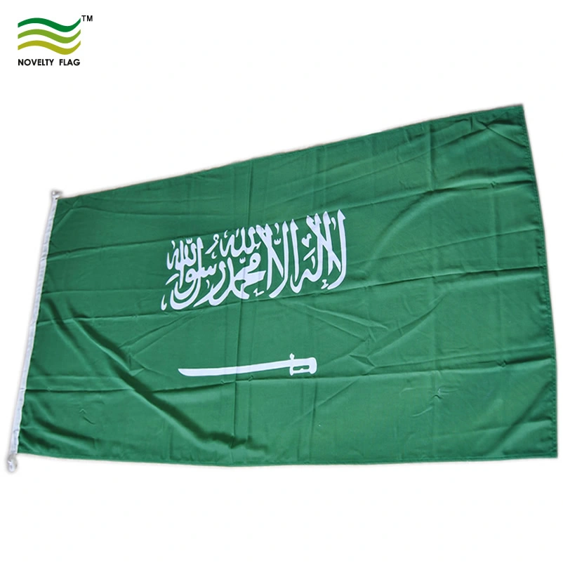 Custom Screen Printing Flags Knitted Woven 100% Polyester Saudi Arabia National Flag