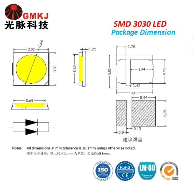 SMD 3030 LED PCB 3030 SMD LED 6V 150mA 180lm OEM Custom Make PCBA Product