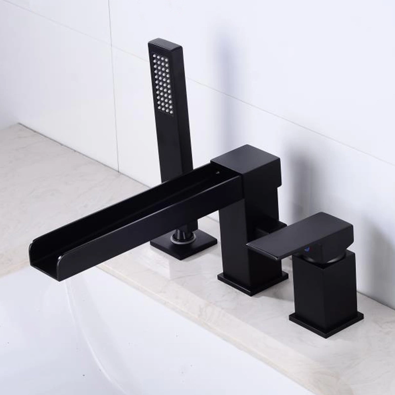 Azeta Bathroom Black Brass 3 Hole Deck Mounted Single Handle Bathtub Shower Mixer Faucets