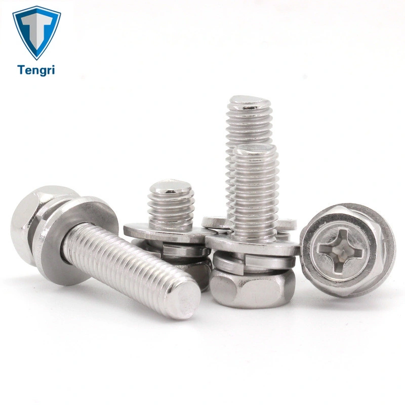 Stainless Steel 304 Hexagon Head Cross Drive Bolt and Spring Washer Plain Washer Assemblies Fasteners