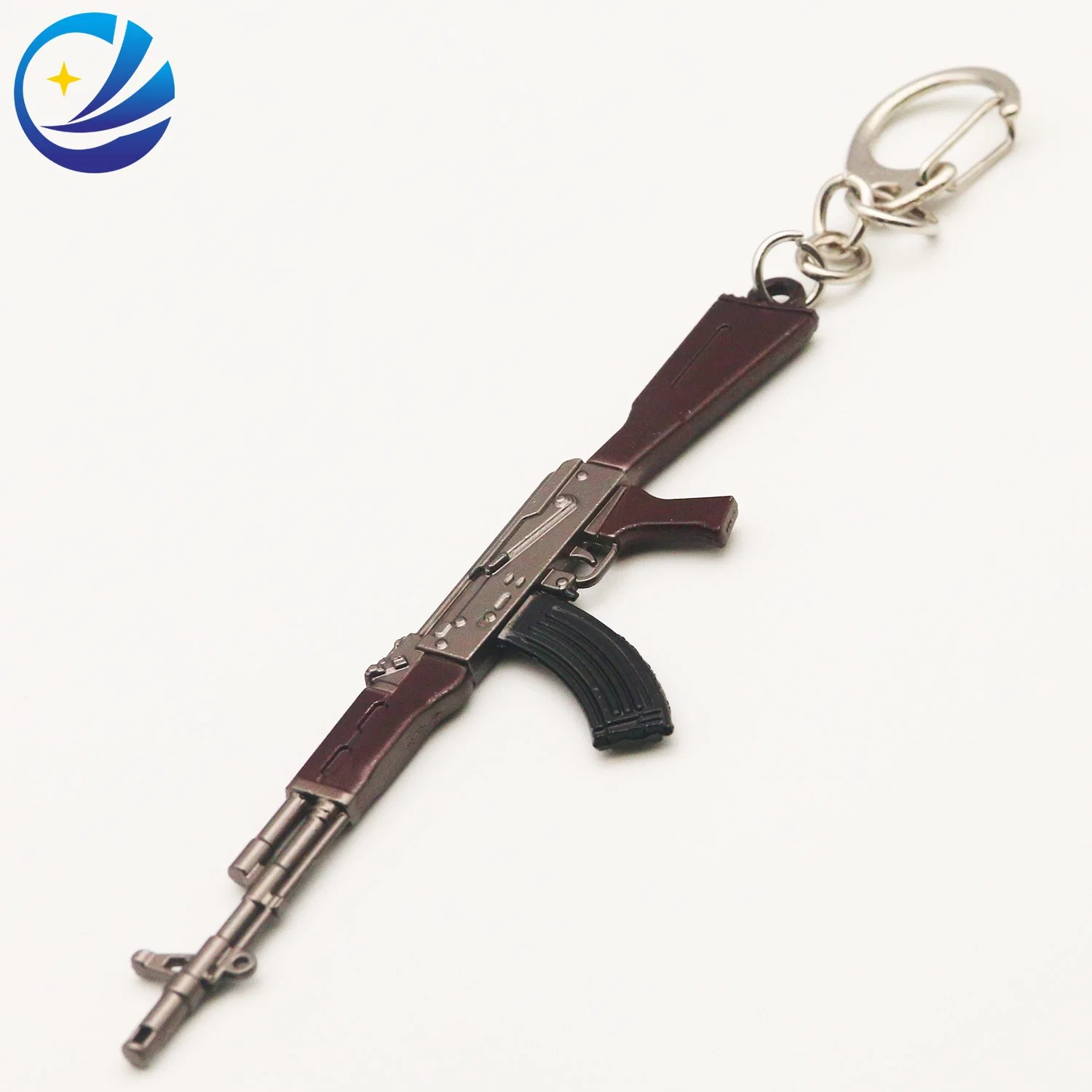 2022 Stock Hot-Sale Custom Fashion Laser Carving Logo Spin Gun Spear Firearm Hand-Arm Mold Key Chain Metal Art Crafts Surfboard Katana Style Key Holder