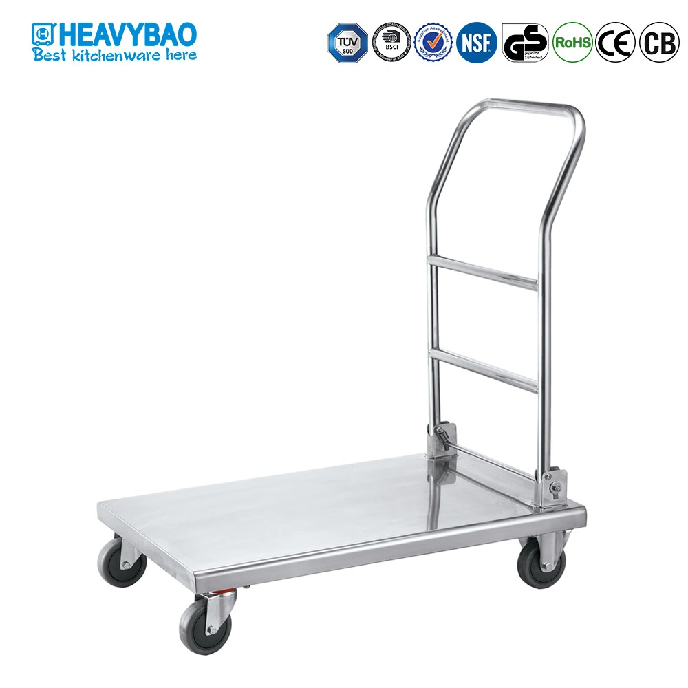 Heavybao Stainless Steel Foldable Heavy Duty Platform Trolley Cart for Transport