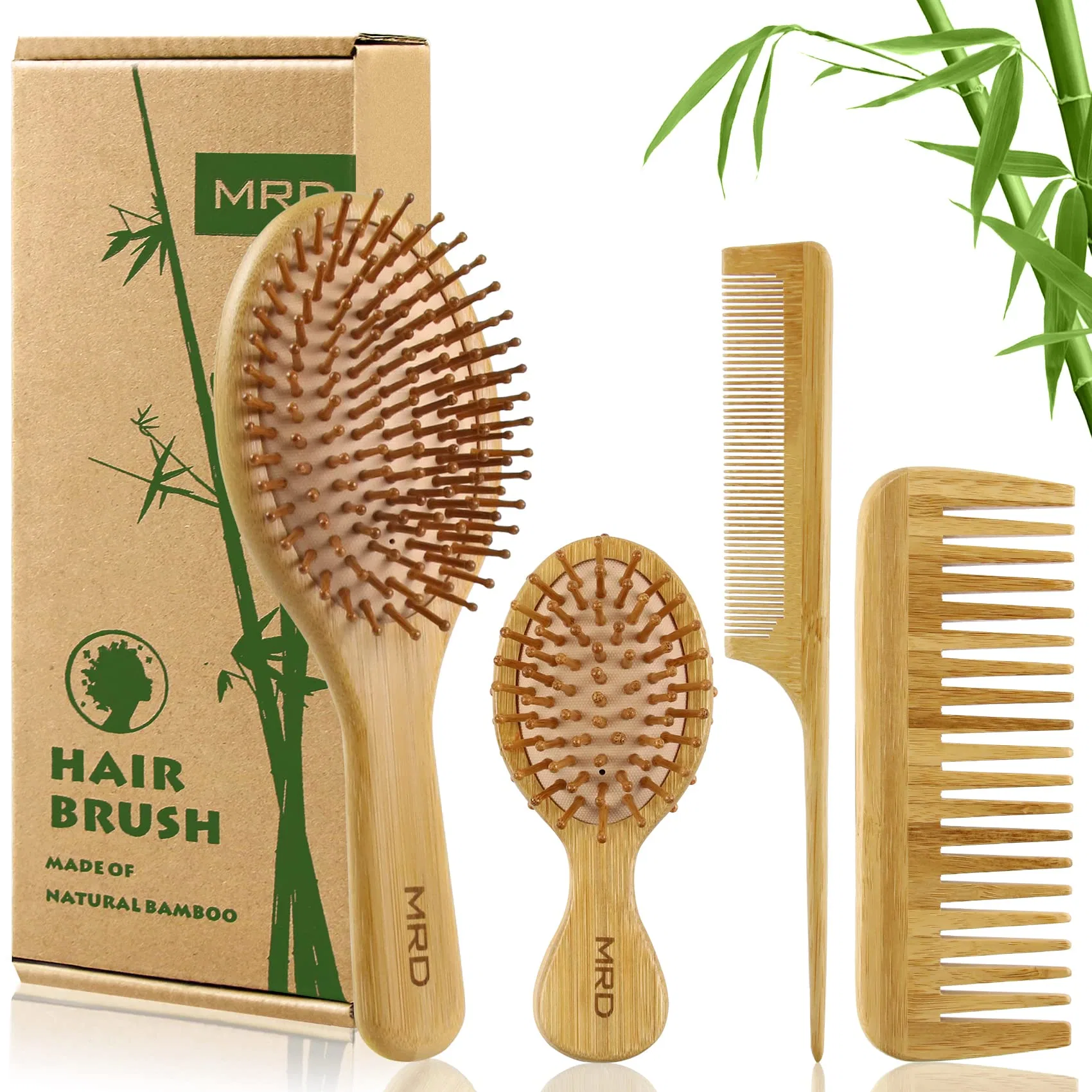 Hair Brush Set Natural Bamboo Comb Paddle