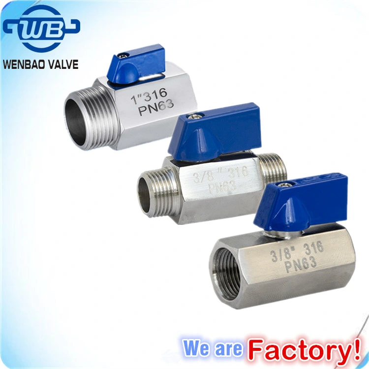 Ss Industrial Water/Gas/Control Valve Male Female Threaded Stainless Steel SS304 316 CF8 CF8m Brass Mini Ball Valve Pn63 3/8"