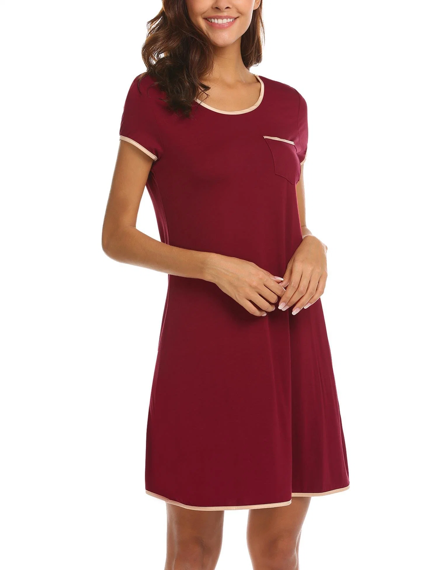 Women&prime; S Cotton Sleep Shirt Nightgown Short Sleeve Cozy Sleepwear