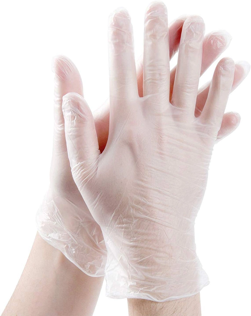 Food Grade 100PCS Box Pack Lightly Powdered Transparent Clear Color 9" Disposable PVC Vinyl Gloves