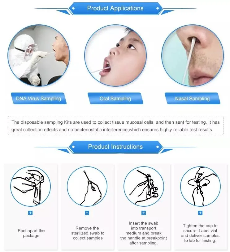 Moyen de transport de virus Vtm avec gorge orale écouvillons nasaux Kits floqué