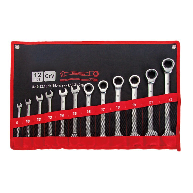 10/12PCS Ratchet Combination Spanner Set with Canvas Hanging Bag