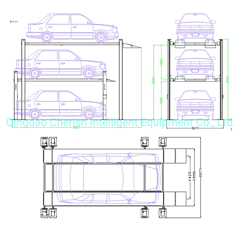 4 Post Vertical Parking System 3 Levels Car Stacking Parking Lift