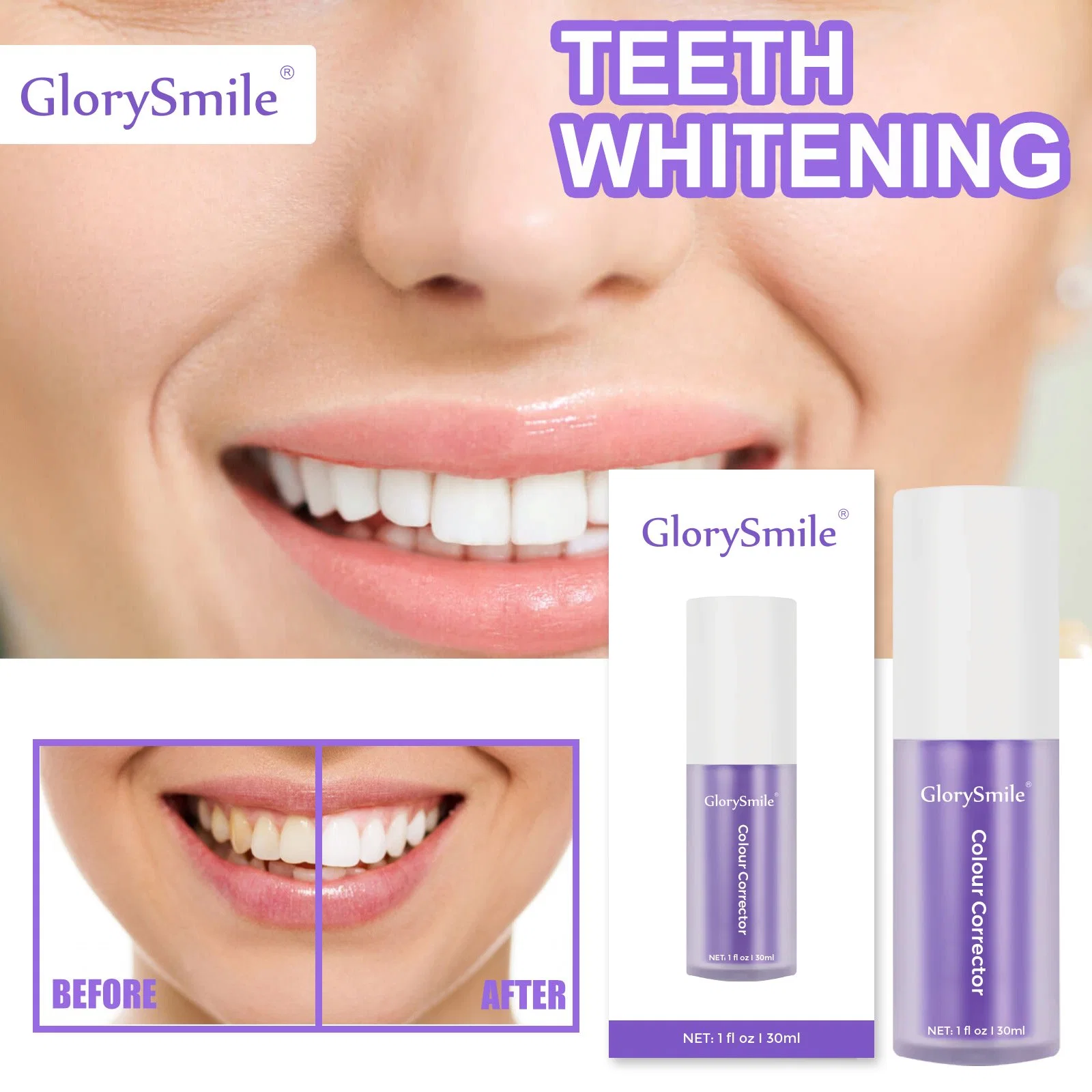 Home Purple Teeth Color Corrector Whitening Serum Toothpaste for Yellow Teeth