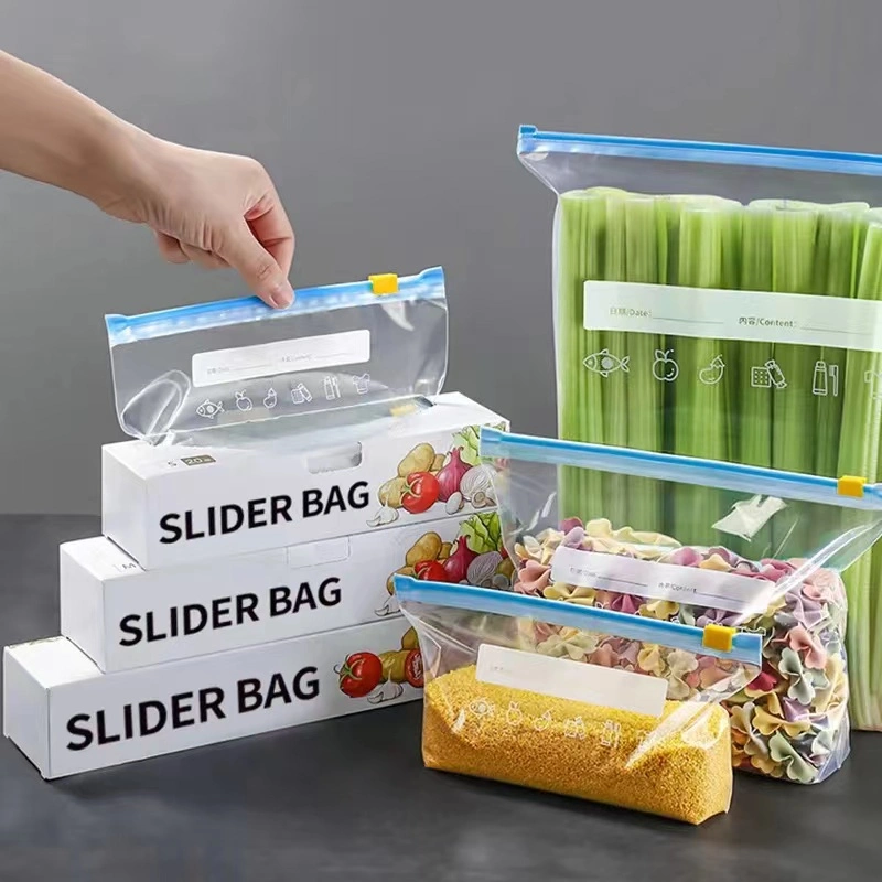 Custom Printed OEM Tide Proof Slider Ziplock Bag Fruit Snack Storage Freezer Quart Slider Bag PE Zipper Pouch Zip Lock Food Packaging Plastic Packing Bags