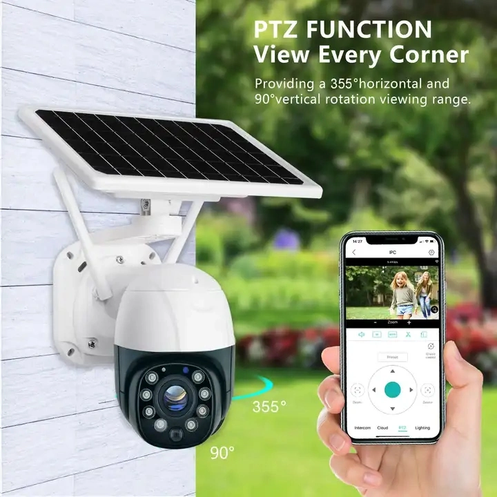 V380 4G كاميرا شمسية WiFi أمان كاميرا IP PTZ أمان كاميرا لاسلكية خارجية مزودة بنظام CCTV تستهلك طاقة منخفضة كاميرا على شكل قبة