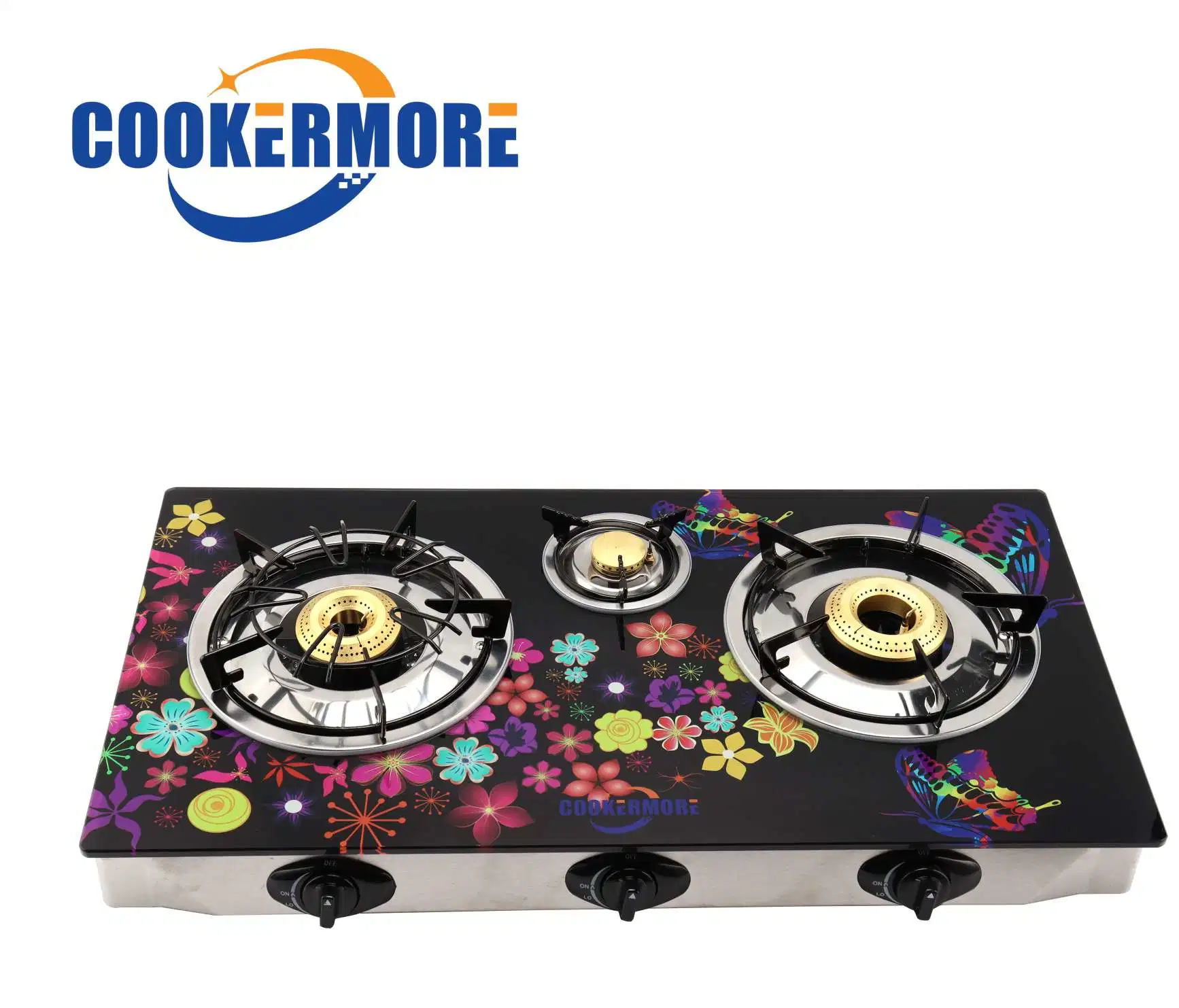 Automatic Ignition 3 Burner Glass Cookertop Table Gas Stove