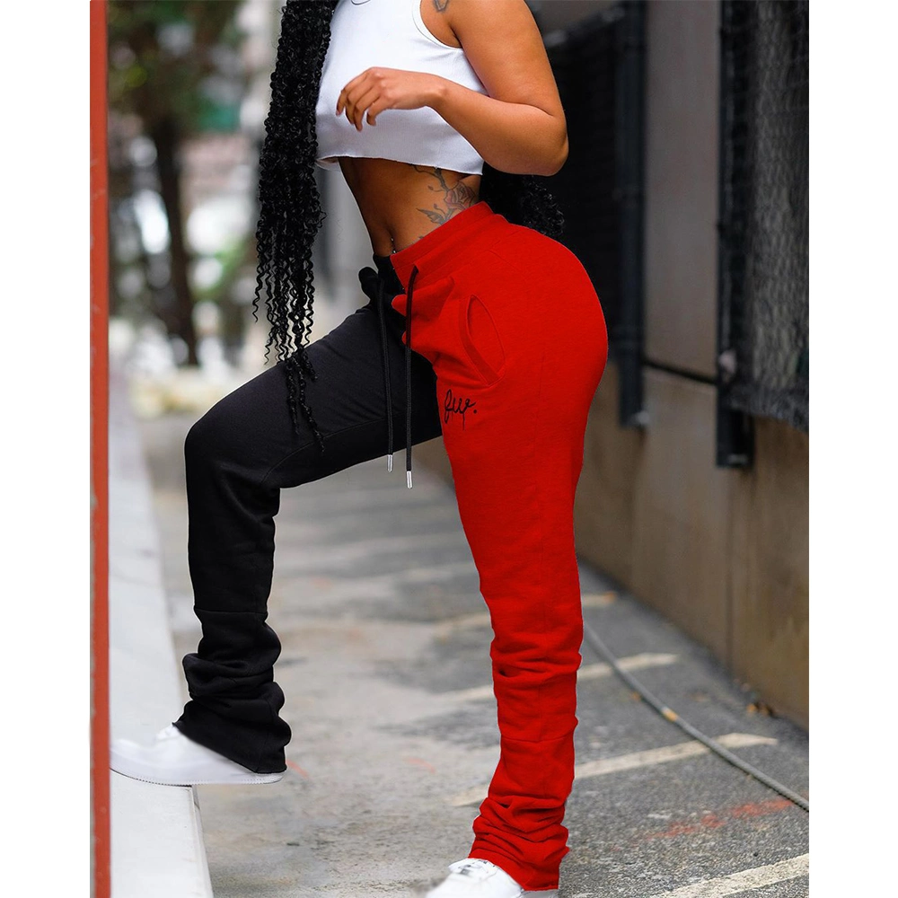 2020 Fashion Ruched Stacked Pants Leggings Women Sweat Track Jogger Pants Two Tone Color Pleated Trousers