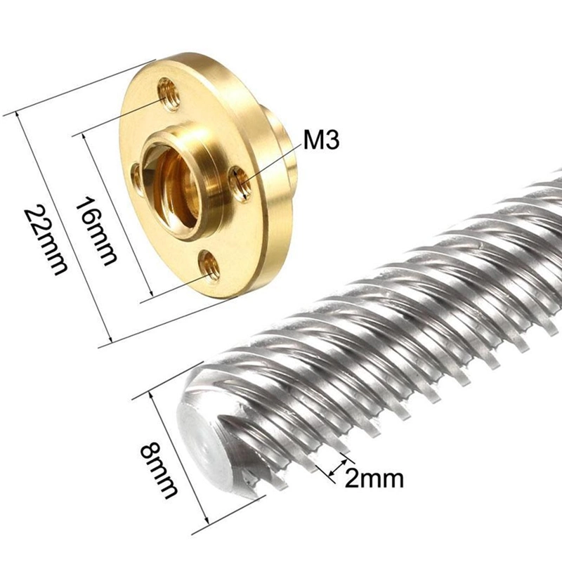 CNC T8 T10 T12 Trapezoidal de acero inoxidable de tornillo con tuerca de latón de plomo