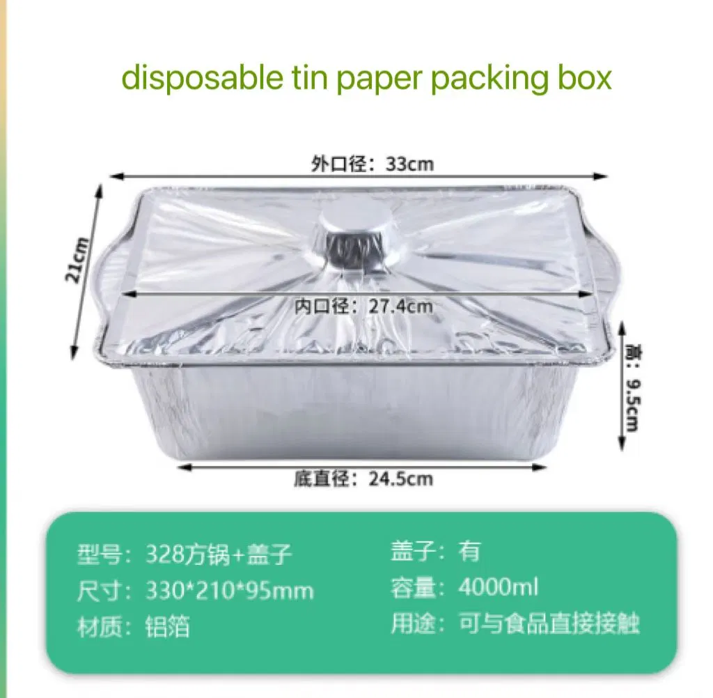 4000ml Disposable Hot Pot Packing Box Takeaway Aluminum Foil Meal Box Aluminum Foil Pot Heating Tin Foil Pot Square Tin Paper Box with Lid