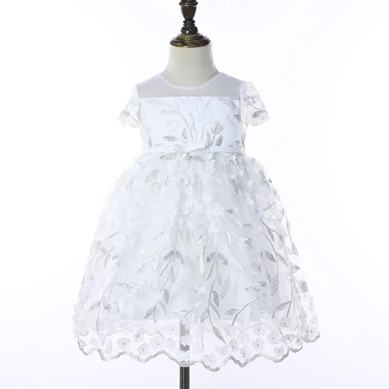 As roupas da moda crianças See-Through Kids Desgaste Formal barato flor branca Girl vestidos