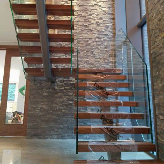 Modern Indoor Small Space Stairs Stainless Steel Wooden Straight Staircase