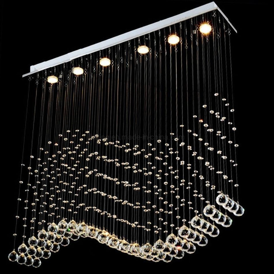 Onde moderne K9 pendaison boule de cristal Pendentif fil carré de dispositif de chute de pluie d'éclairage Lampe lustre en verre de rideau de lumière LED