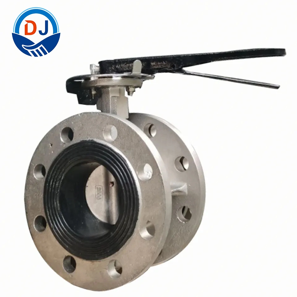 Stainless Steel CF8 Class 150/300 Rubber-Seal Double Flange Butterfly Valve Lever Operated