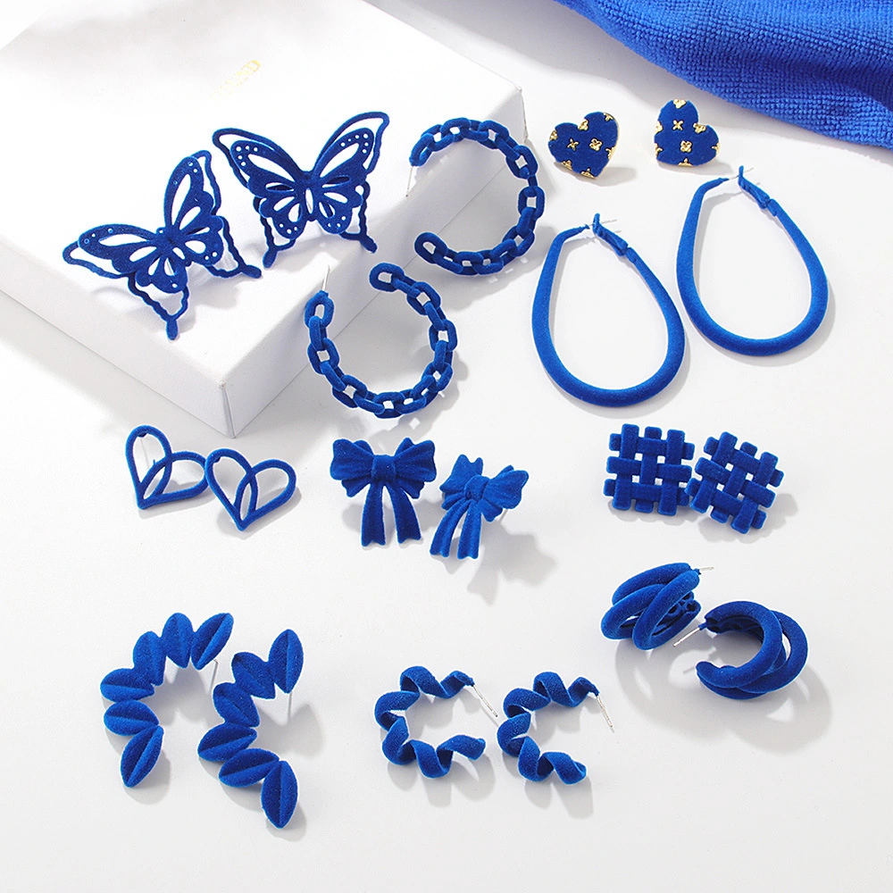 Fall and Winter Velet Fashion Love Bow Klein Blue Flocking Series Earrings