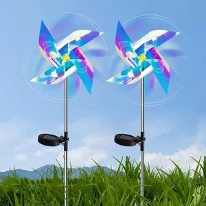 Solar Powered 2PCS 8 Modes Windmill Light Waterproof IP44 for Garden Path Decor Colorful Solar RGB LED Lamp Pinwheels Light