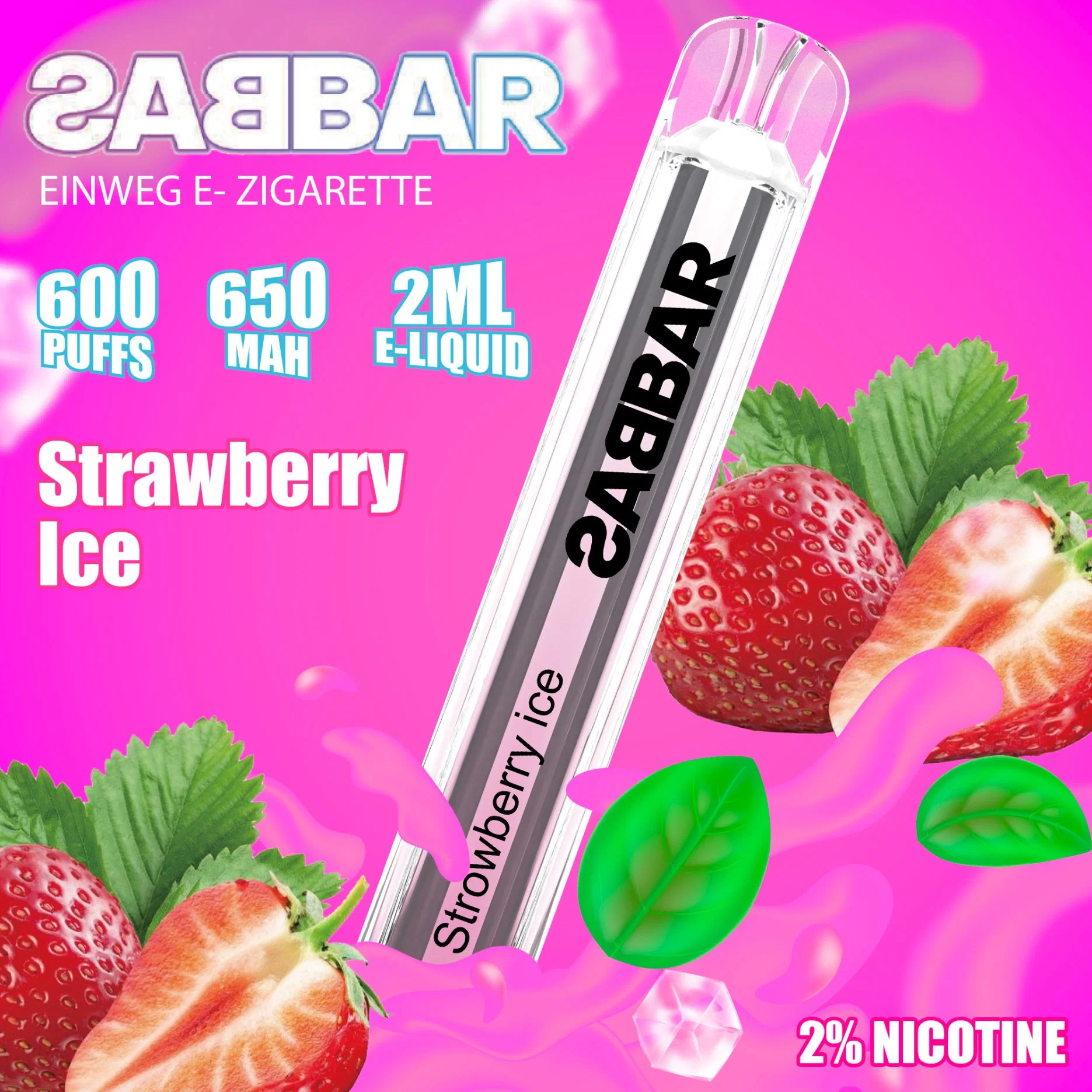 Spain Hot Stock Available Disposable Vape Sabbar 600puffs 2ml Great Flavor Eliquid Vapor Ecig